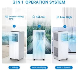 DIMICO - Mobiele Airco 9000 BTU - Verrijdbare Airconditioner met Slang en Afstandsbediening - 3 in 1 Koelen Ventileren Ontvochtigen - Voor 25m2 / 75m3 — thumbnail 3