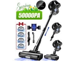 Elekiatech - Steelstofzuiger Draadloos - 50000Pa - 50 Min Gebruikstijd - 1.8L Stofbak - LED display – voor Harde Vloeren, Tapijt en Dierenharen - Zwart
