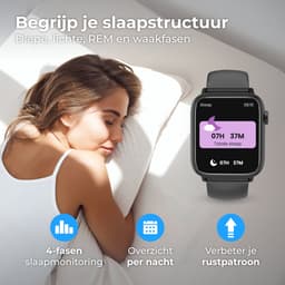 Nuvance - Smartwatch Heren & Dames met Bluetooth - 45mm - Geschikt voor alle Smartphones - Stappenteller & Hartslagmeter - Zwart — thumbnail 8