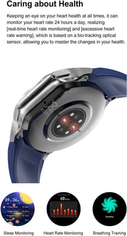 Knobbout 1.43 inch AMOLED-scherm met 3D-ontwerp Smartwatch - Slimme opnamefunctie- 4 GB interne opslag - MP4-video-ondersteuning - Nieuwste ATS3085S Gen 2-chipset - Ingebouwde kompasfunctie - Zwart staal+ zwart lederen + blauwe siliconen horlogeban — thumbnail 4