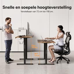 SENSE7 NOJO LIGHT - Zit Sta Bureau - 120 cm x 60 cm - Elektrisch bureau - Verstelbare bureau - Elektrische Hoogteverstelling - Hoogte 72-118 cm - Intelligent Bedieningspaneel - Donkerbruin — thumbnail 5