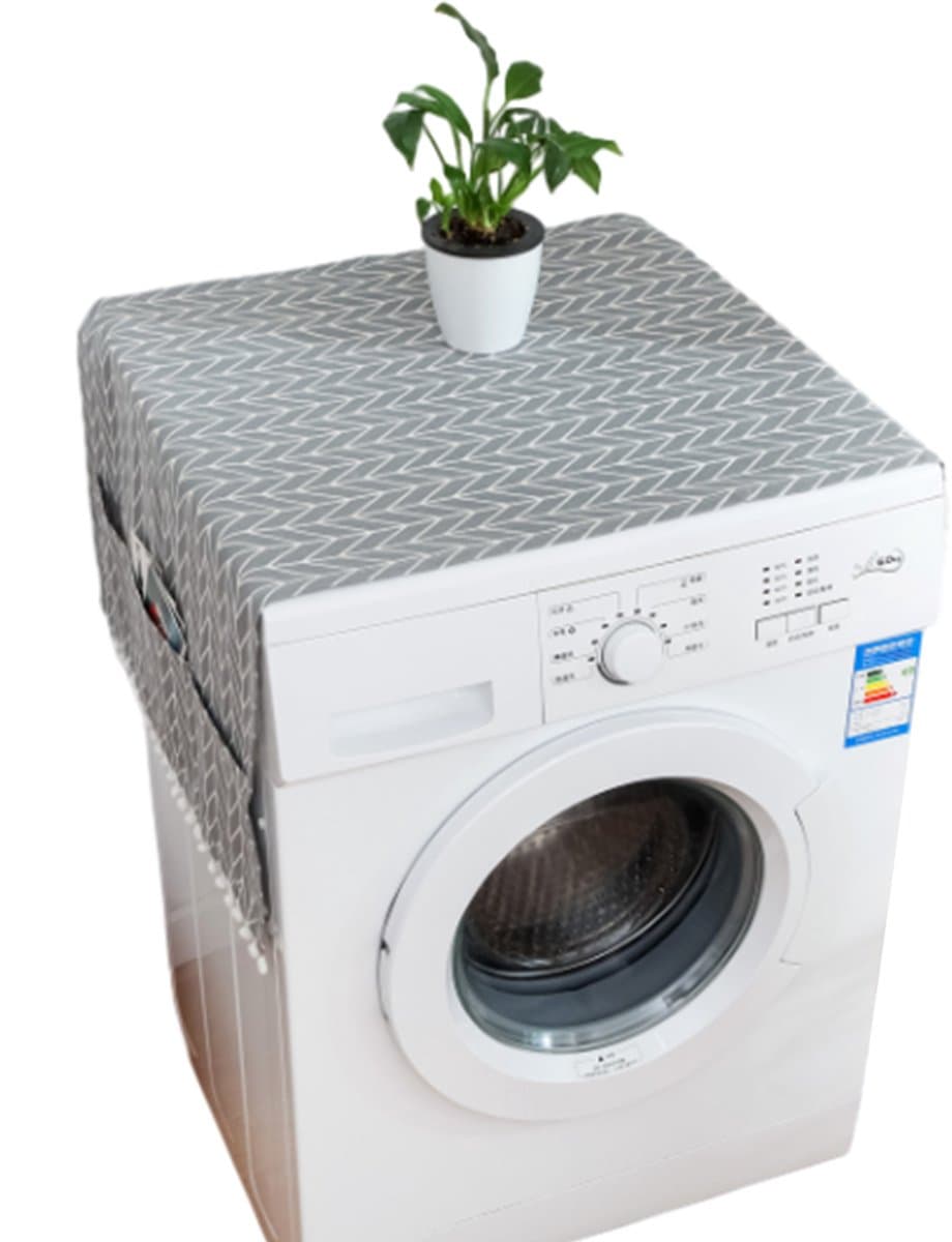 Mmgoqqt Wasmachine Droger Dop - Met Zakken - Grijs Geometrisch Apparaatdoek - 55*130 Cm - Geschikt Voor Huis Keuken Wasmachine Koelkast - Enkele Deur — afbeelding 1