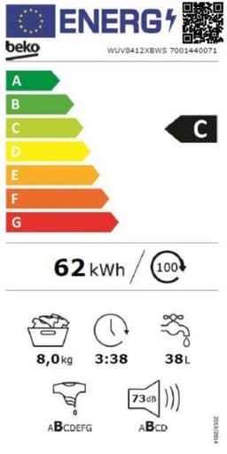 Beko b100 WUV8412XBWS wasmachine Voorlader 8 kg 1400 RPM Wit — thumbnail 2