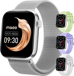Maoo ProWatch AMOLED Smartwatch Dames en Heren - Milanese Bandje en 3 Siliconen Bandjes - Stappenteller - Hartslagmeter- Bloeddrukmeter - Slaapmonitor - Multisport - Geschikt voor Android en iOS - Zilver — thumbnail 1