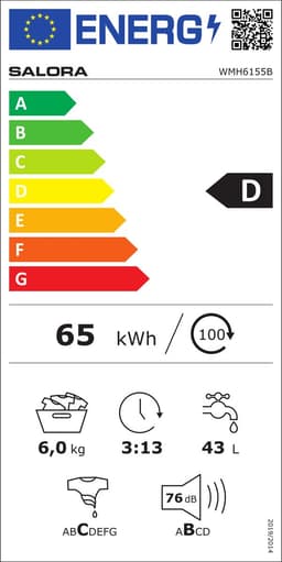 Salora WASH6B - Wasmachine - 6 kg - 1000 RPM - Washing Machine - Zwart — thumbnail 2