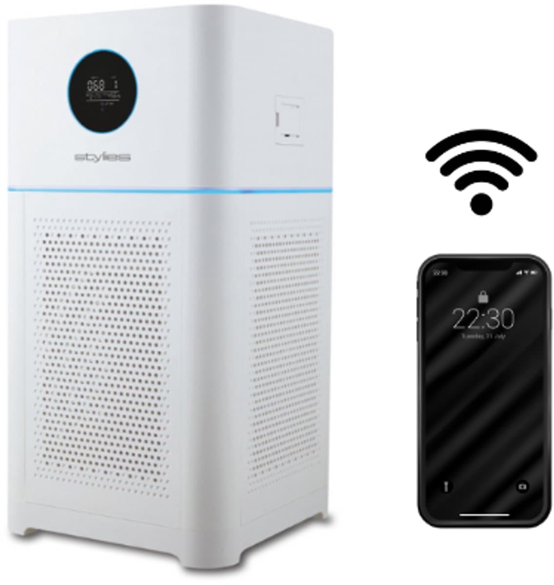 STYLIES ALPHA Luchtreiniger – 80 m² – 600 m³/u – 45 dB – 4 Snelheden – Met Luchtbevochtigingsfunctie – Timer – Display – 68 W – Wit — afbeelding 1