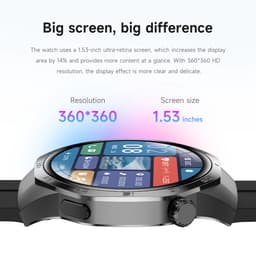 Knobbout 1.53" Stijlvolle Sport Smartwatch – NFC- Kompas, Hoogtemeter, Barometer-Bluetooth Bellen - Draadloos Opladen - hartslag, bloeddruk, zuurstofgehalte (SpO₂) - AI Assistent - medicatie innemen alert - Zwart Leren + Siliconen Band — thumbnail 11