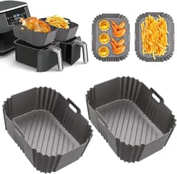 Voor Ninja Foodi Max Dual Zone Air Fryer Accessoires - Set van 2 vierkante siliconen bakplaten - Compatibel met AF300EU, AF400EU en andere Dual Zone-modellen - Grijs — thumbnail 1
