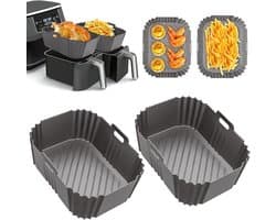 Voor Ninja Foodi Max Dual Zone Air Fryer Accessoires - Set van 2 vierkante siliconen bakplaten - Compatibel met AF300EU, AF400EU en andere Dual Zone-modellen - Grijs