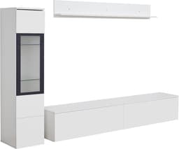 Witte Tv-Woonwand Set met LED-Verlichting - 3-delige Meubelset voor Woonkamer — thumbnail 6