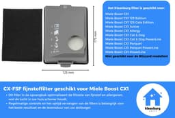 Kleanburg® 2 delig Filter geschikt voor Miele Boost CX1 – CX-FSF Fijnstoffilter – Wasbaar & Herbruikbaar – Geschikt voor alle Boost CX1 modellen — thumbnail 2