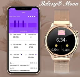 Belesy® MOON - Smartwatch Dames - Horloge - Stappenteller - Lichaamstemperatuur - Bloeddruk - Zuurstofgehalte - Ademhaling - Full Touch - Diverse Wijzerplaten - Mutli sport - Milanees - Staal - Zwart - Moederdag — thumbnail 10