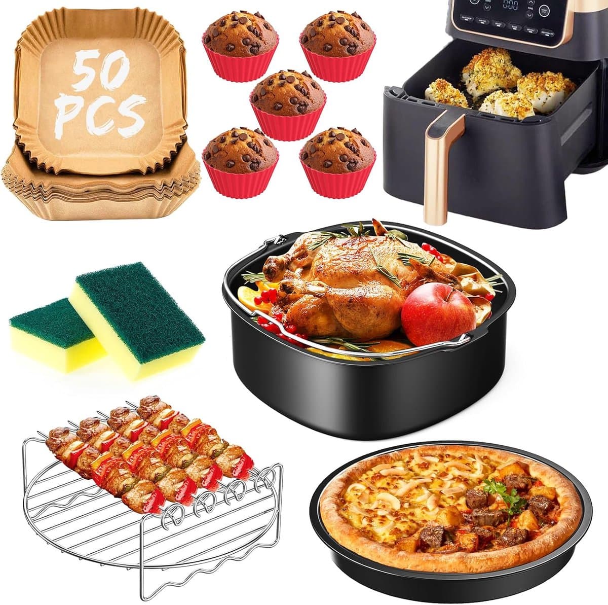 Accessoires voor Airfryer Gescht voor Philips Essential XL 6,2L (HD9270/90), Ninja PRO 4,7L AF140EU, Ninja MAX PRO 6,2L AF180EU, BPA-vrij heteluchtfrituurpan accessoires bakvorm, herbruikbare accessoires — afbeelding 1