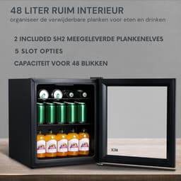 Aurixi® Professionele Horica Minibar Koeling – Wijnkoelkast 48L – Flessenkoelkast met Glazen Deur – Mini Koelkast met Glazen Deur – Kleine Drankenkoelkast – 2 Opslagniveaus – Minibar - Zwart - 48cm x 43cm x 51cm — thumbnail 7