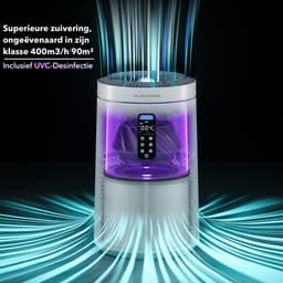 Blanc Square Luchtreiniger Pro - Air Purifier - HEPA 13 + Koolstoffilter - 400m³/h 90m² met UV-Desinfectie - Slaapkamer, Woonkamer, Kantoor – Tegen Allergie, Pollen, Geurtjes - Luchtkwaliteitindicator - Clean Air Slaapstand — thumbnail 8