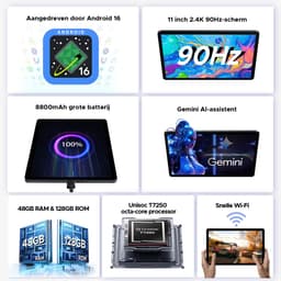 POCKAM P11 Pro - Tablet - 48 GB RAM (8+40 GB) + 128 GB ROM (2 TB/TF) - 11 inch FHD+ 90 Hz - Android 16 - 8800 mAh/18 W - T7250 - Dubbele luidsprekers - Gemini AI - Face ID - Widevine L1 - Complete accessoirebundel met toetsenbord en stylus - Paars — thumbnail 5