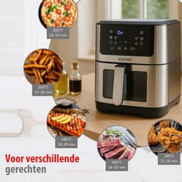 alpina Airfryer XXL - Heteluchtfriteuse 8 Liter - Air Fryer voor 6 Personen en Meer - Heteluchtoven met Digitaal Touchscreen - Instelbare Temperatuur 80 tot 200 Graden - Warmhoudfunctie — thumbnail 6
