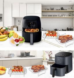 16 delig Airfryer Accessoireset - 304 Roestvrijstaal - Meerdere Lagen Rack voor Dubbele Zone Airfryer - Airfryer Accessoires Complete Set-Inclusief Airfryer Siliconen Bakje - Geschikt voor Philips Airfryer XL & Airfryer XXL HD9650 — thumbnail 2