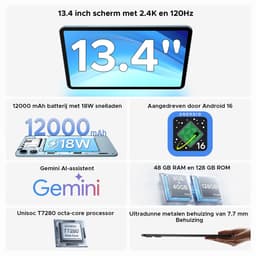 POCKAM P13 Tablets - 48 GB RAM 128 GB ROM - 13,4 inch 2,4K 120 Hz - Android 16 - Gemini AI - 12000 mAh/18 W - Face ID - Widevine L1 - 13 MP + 8 MP camera - Dubbele luidsprekers - Tablet met toetsenbord en pennenhouder - Blauw — thumbnail 8