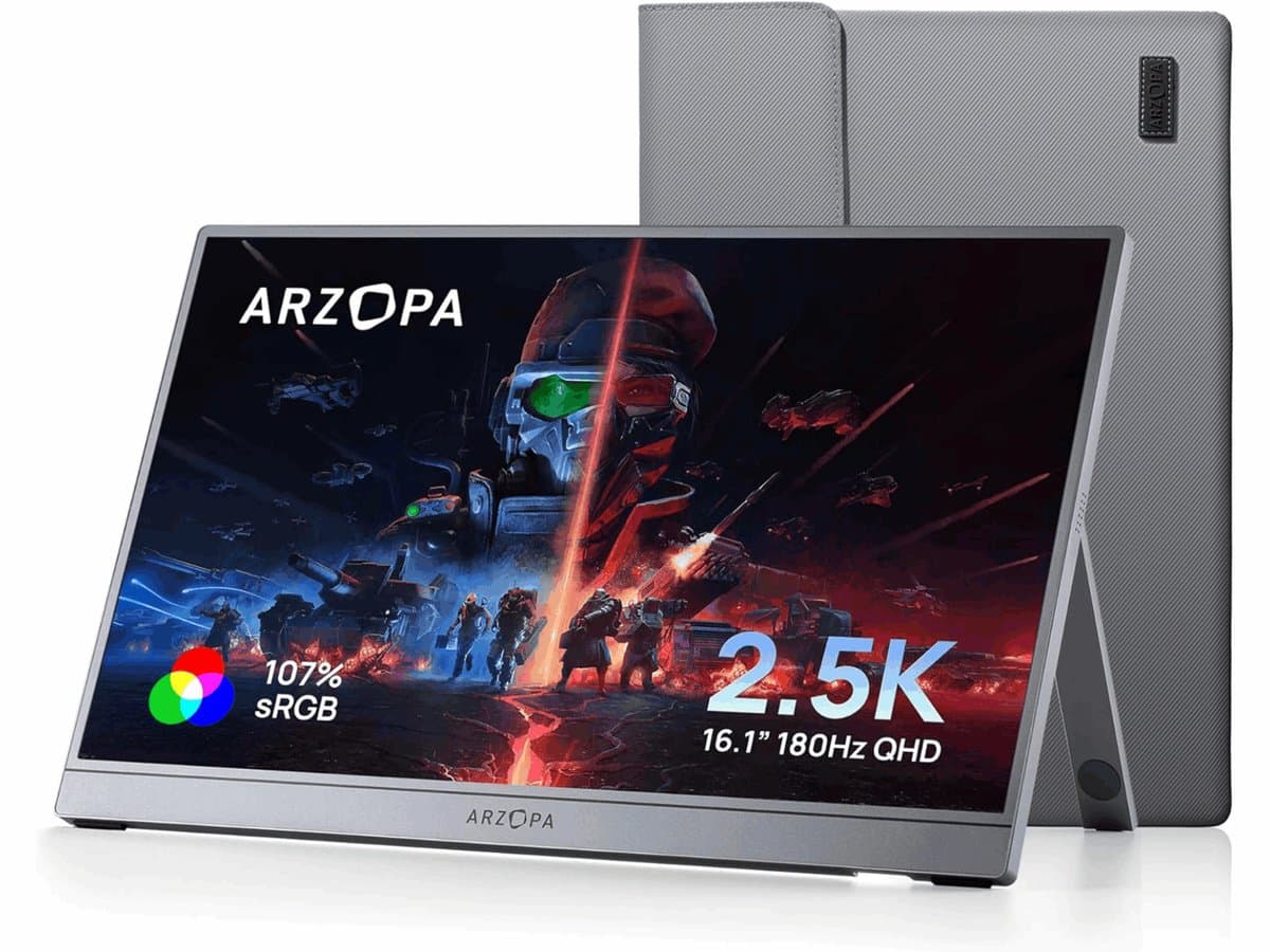 Arzopa Z3FC - Ultradun 2.5K Draagbare Monitor 16 inch – 180hz Gaming - Reisbundel met Beschermhoes – USB-C & Mini HDMI – Ingebouwde Kickstand – Voor Laptop, Mac & Smartphone & Switch — afbeelding 1