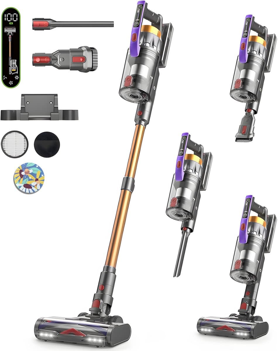 HandStofzuiger - Draadloze Stofzuiger - 550W Borstelloze Motor & 50kPa Zuigkracht - 70 Min Batterijduur & Anti-klit V-borstels - 7 Traps Filtering & Geur - Met LED Borstel & Scherm - Voor Thuis, Huisdieren & Auto — afbeelding 1