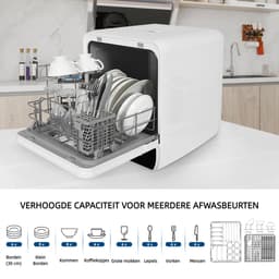 Puluomis Mini Vaatwasser - Afwasmachine - Vrijstaand - 3 Couverts - 7 Wasprogramma's - Incl. Bestekmandje - Zwart — thumbnail 8