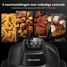 AIRMSEN Airfryer - Heteluchtfriteuse - Volledig zichtbaar venster - 1500W - Met 2 glazen frituurmanden (4,5L & 1,2L) - PFAS-vrij - 4 kookprogramma's - Eenvoudig te reinigen - Zwart — thumbnail 11