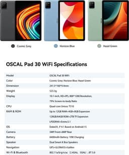 OSCAL Tablet Pad 30 WIFI - Doke AI - 12GB RAM - 64GB ROM - 6600 mAh - 10.1 Inch - Android 15 - Widevine L1 - 1080P FHD - Grijs — thumbnail 4