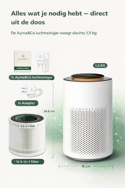 Ayma&Co Pure Air Pro | HEPA13 Filtersysteem - 80m² - Tegen Stofdeeltjes, Pollen, Schimmelsporen, Bacteriën, Virussen, Rookdeeltjes, Hooikoorts- Zeer stil & slaapstand- — thumbnail 5