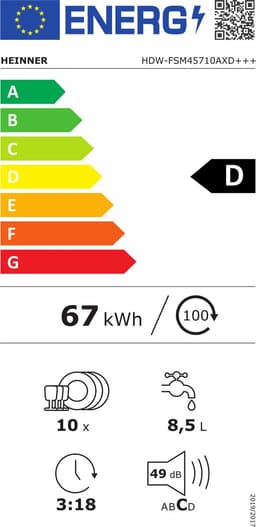 Heinner HDW-FSM45710AXD+++ Slim Vaatwasser 45 cm - Vrijstaand - 10 Couverts - 49 dB Stil - 7 Wasprogramma’s - Extra Droog & Dual Zone - AquaStop - RVS - 5 Jaar Garantie — thumbnail 2
