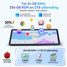 TABWEE W90 Tablet - 24GB RAM - 256GB ROM - 11 Inch - 8000 mAh - 5G WiFi - BT5.0 - Android 15 - Dubbele Simkaart - Grijs — thumbnail 11