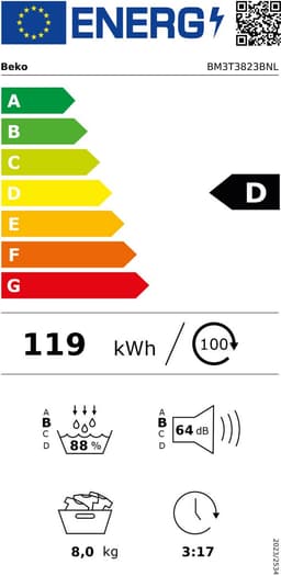 Beko BM3T3823BNL Wasdroger - warmtepompdroger - 8 kg - Energielabel — thumbnail 2