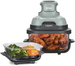 Ninja CRISPi 4-in-1 compact glazen kooksysteem - Airfryer, Roast, Recrisp, Keep Warm - Inclusief twee glazen schalen van 3.8L en 1.4L en bijpassende deksels - 2 Crisper-Plates - Groen - FN101EUSG — thumbnail 1