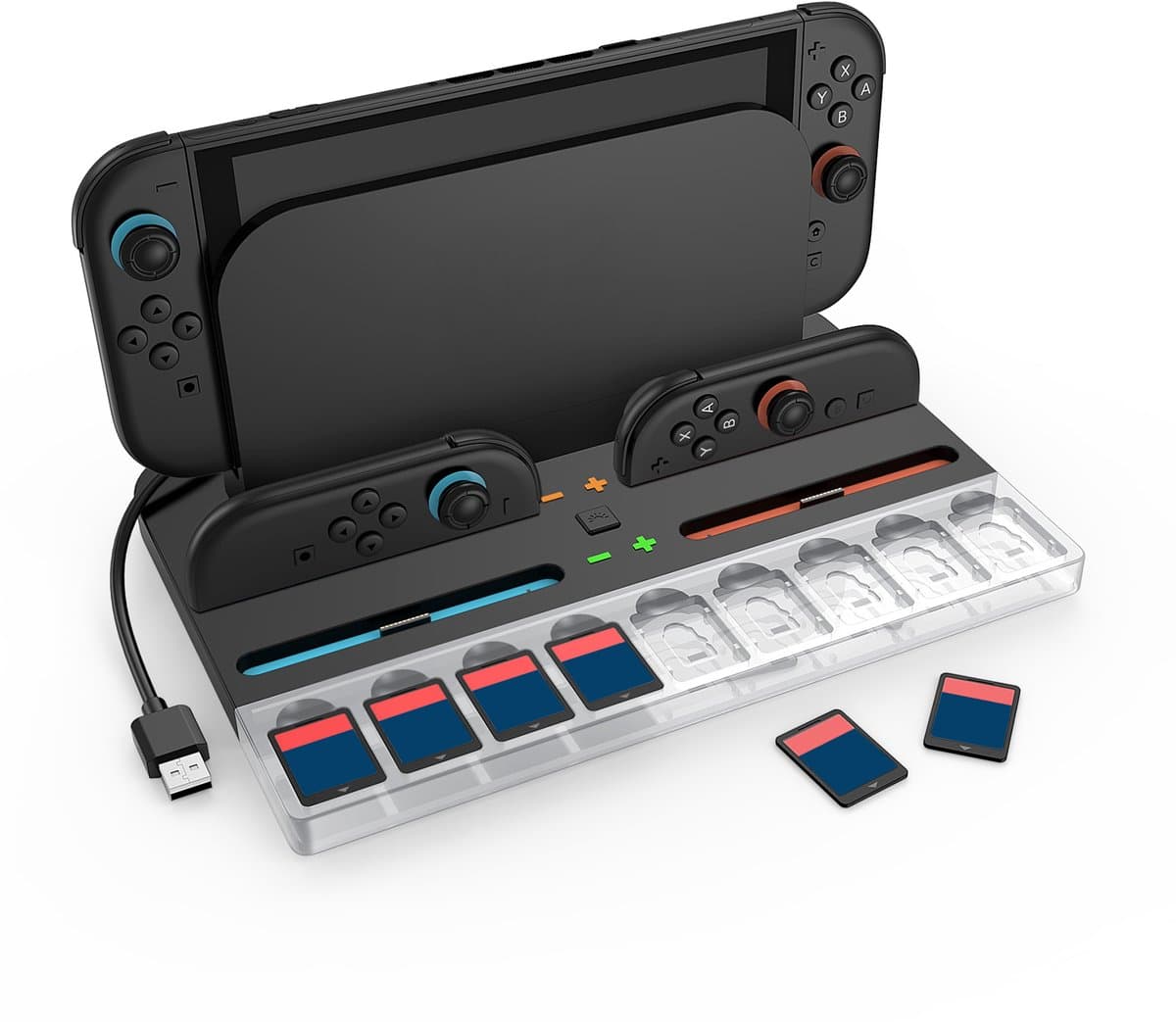 Charging Dock Station voor Nintendo Switch 2 van MMOBIEL – Oplaadstation voor 4 Joy-Con Controllers met 7 RGB Verlichtingsmodi, 9 Game Card Slots, LED Laadstatus Indicatoren – Compleet Laadstation — afbeelding 1