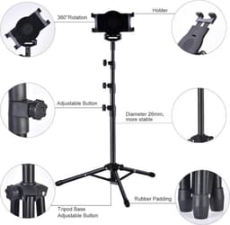 HiCHiCO - Tabletstatief - Professioneel en universeel - Tripod -  7-10inch - Inclusief telefoonhouder, opbergtas en Bluetooth afstandsbediening — thumbnail 9