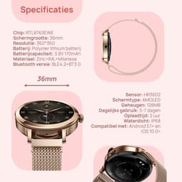 SAMMIT Smartwatch Dames - Goud - Full Touchscreen – IOS en Android – Stappenteller - Met Roze Bandje - 36mm — thumbnail 10