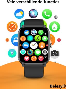 Belesy® KALMIA - Smartwatch Heren – Smartwatch Dames - Horloge – Stappenteller – Calorieën - Hartslag – Sporten - Je eigen foto als wijzerplaat - Kleurenscherm - Full Touch - Splitscreen– Silicone – Zwart - Moederdag — thumbnail 13