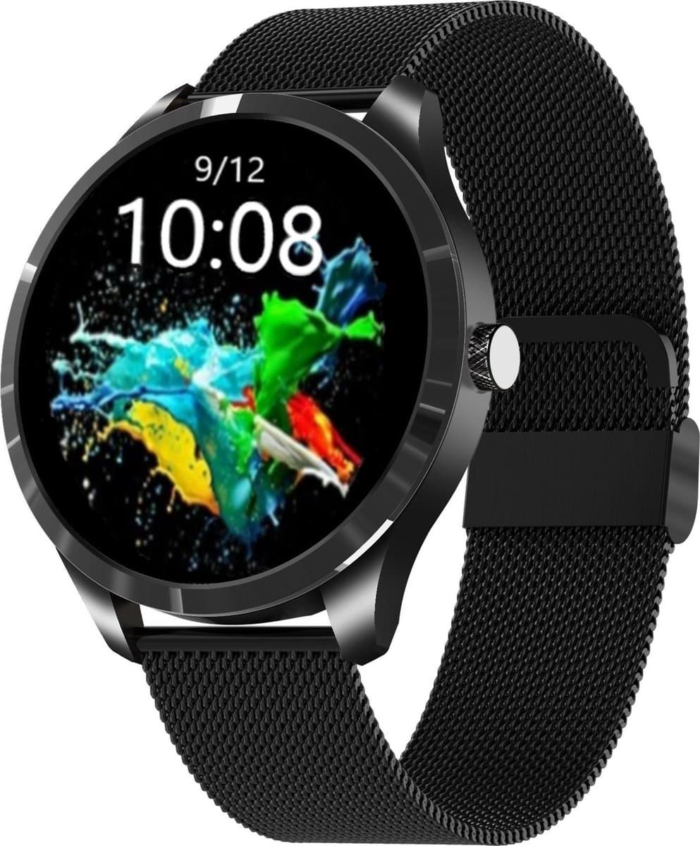 Belesy® Q9 Pro - Smartwatch Dames – Smartwatch Heren - Horloge - 1.28 inch - Kleurenscherm - Stappenteller - Bloeddruk - Hartslag - 75+ Wijzerplaten – Sporten – Staal - Zwart - Kerstcadeau — afbeelding 1