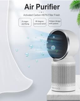 Luchtreiniger - carbon HEPA filter - ionisator - filtert en fijnstof, pollen, huisstofmijt, bacteriën, geuren, rook, huidschilfers - 40° draaibare uitlaat -  verplaatsbaar - stil — thumbnail 1