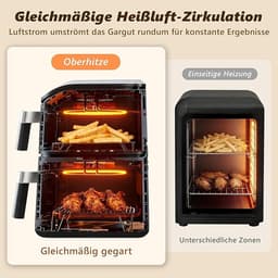 NETTLIFE Airfryer Dubbele Kamer 11L 2800W - 13-in-1 Touchscreen Met Timer - Vaatwasserbestendige Manden - Familie Model — thumbnail 3