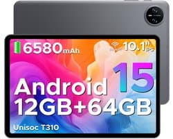 DOOGEE TAB A9 - Tablet - Android 15 - 12GB RAM + 64GB ROM(2TB/TF) - 10 Inch - 6580 mAh - 5G WiFi - Tablet Unisoc T310 - Dubbele Luidspreker - 3,5 mm aansluiting - Face ID - Grijs