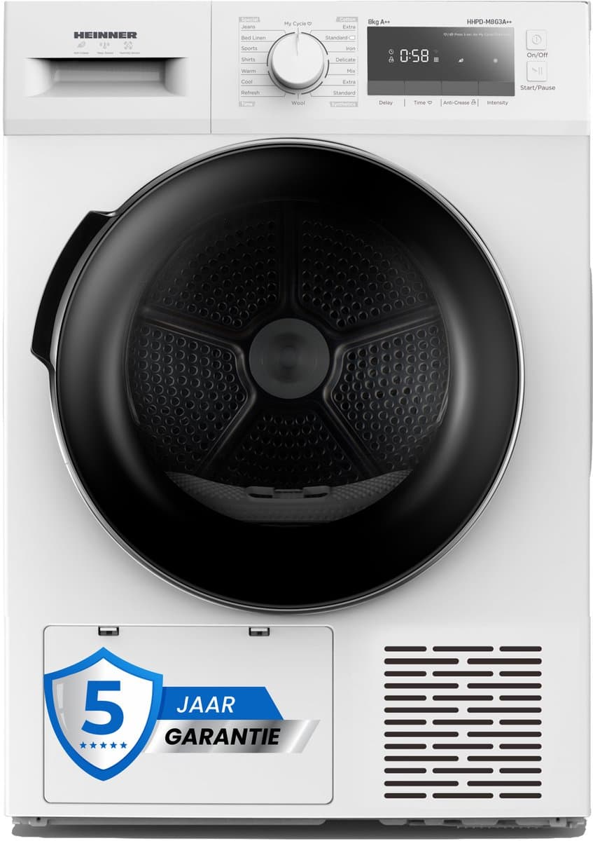 Heinner HHPD-M8G3A++ Wasdroger - Warmtepompdroger 8 Kg – 14 Droogprogramma’s – LED Display – Anti-Kreuk – Uitgestelde Start – Kinderslot – Wit – 5 Jaar Garantie — afbeelding 1