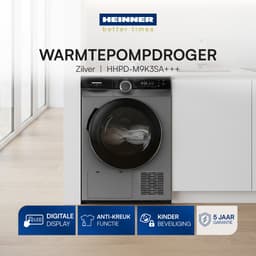 Heinner Warmtepompdroger - 9 KG - Wasdroger - 14 Programma's - Antikreukfunctie - LED display - Trommelverlichting - Antraciet — thumbnail 4