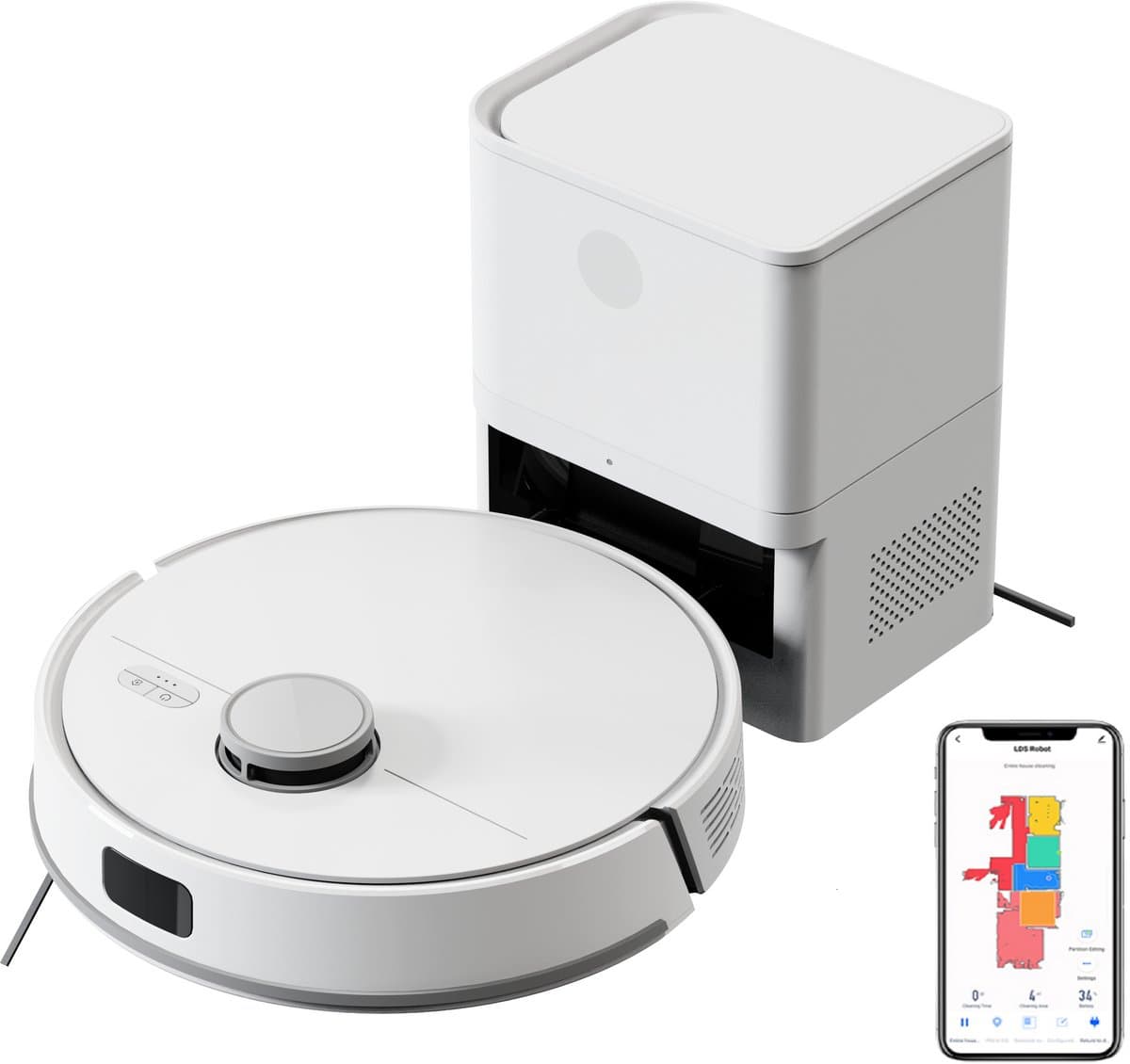 Liectroux M70 Pro 3-in-1 Robotstofzuiger met automatische leegstation, LiDAR-navigatie en 6500 Pa zuigkracht – Wit — afbeelding 1