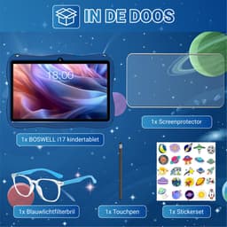 BOSWELL Kindertablet - Kinder Tablet - Kids Tablet - 7 inch - Kindertablet vanaf 3 jaar - Opslag tot 128GB - Android 14 - Ouderlijk Toezicht - Incl. Blauwlichtfilterbril, Touchpen - Blauw — thumbnail 3