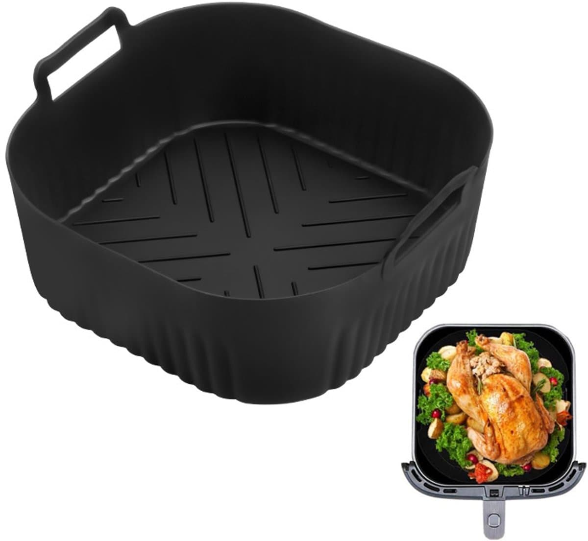 Bakplaat - siliconen airfryer-inzetstukken - geschikt voor Philips Airfryer 2000 Series NA229/00 - 20*7.5cm - BPA-vrije airfryer-accessoires - vaatwasmachinebestendige inzetstukken - zwart — afbeelding 1