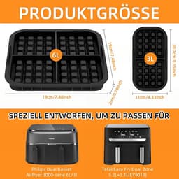 2 stuks wafelinzetstukken - geschikt voor Philips Airfryer 3000-serie (6L/3L) & Tefal EY9018 Airfryer - zwart — thumbnail 3