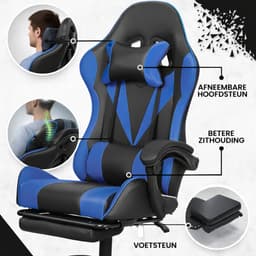 Bayt Gamestoel - Gaming chair - Gamingstoel - Comfort gamer stoel - Zwart en Donkerblauw — thumbnail 9