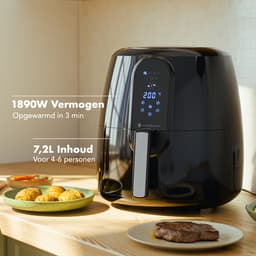 KitchenBrothers Airfryer XL - PFAS-Vrij - 1890W - Heteluchtfriteuse XXL - 7,2L Inhoud - 80ºC tot 200ºC - Zwart — thumbnail 3