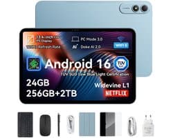 OSCAL Pad 200 Tablet - 24GB RAM - 256GB ROM - 13.4 Inch Full HD - 8300mAh AI Tablet - Android 16 - Met Toetsenbord(QWERTY), Beschermhoes, Muis, Stylus - Blauw